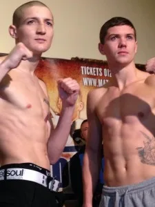 Moises (left) with Olympic champion Luke Campbell at yesterdays weigh-in